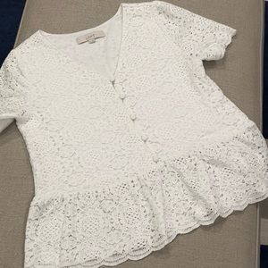 LOFT white eyelet peplum top